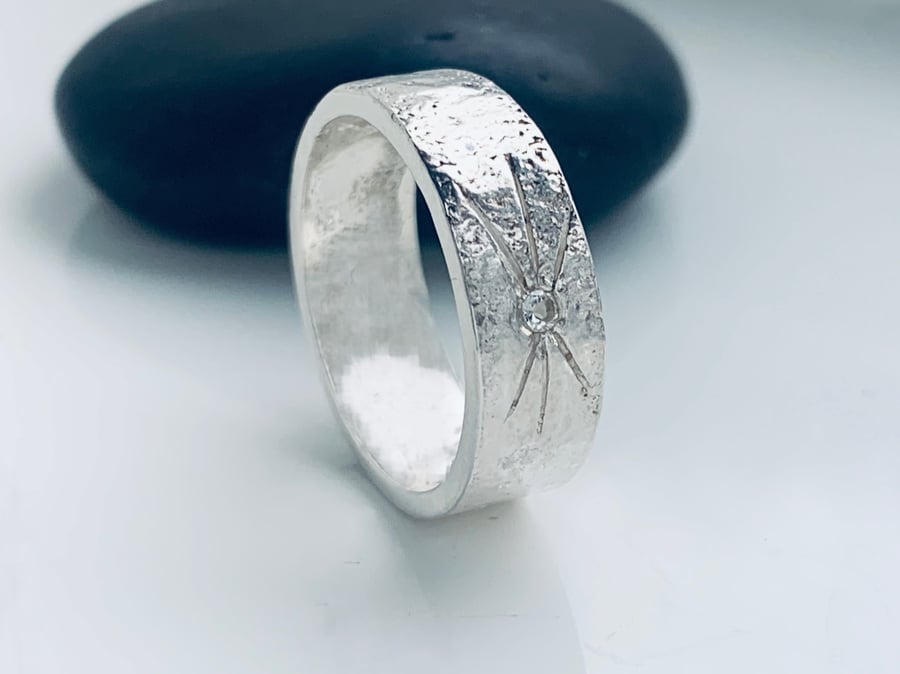 Recycled HANDMADE Sterling Silver Diamond Ring