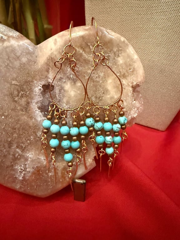 Boho Turquoise, Copper dangly earrings