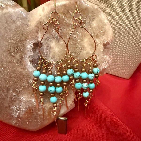 Boho Turquoise, Copper dangly earrings