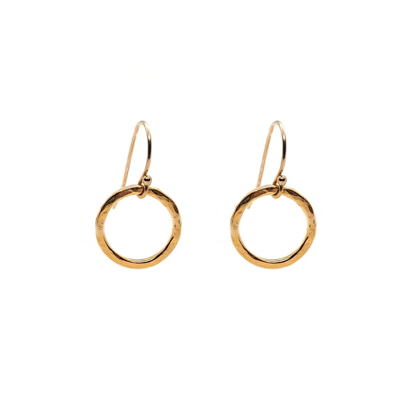 Yellow gold plated silver open circle drop earrings