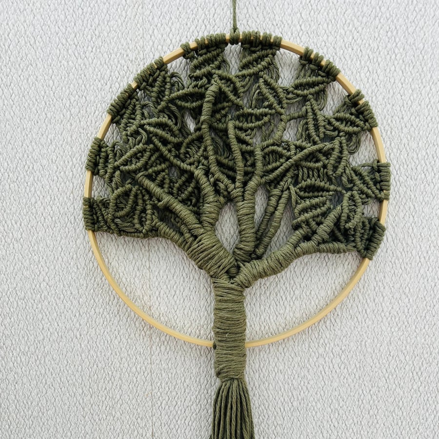 Olive green tree of life wall hanging,boho style macrame gift for new home 