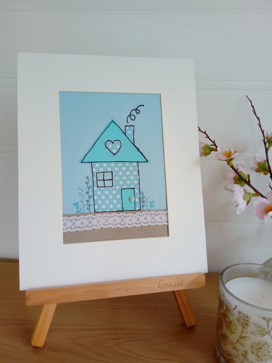 Blue House Textile Art 