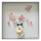 Handmade Pink Cherry Blossom Sea Glass Art - Framed 8x8 Pearl & Oyster Shell Pic