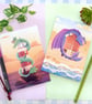 Dragon Greetings Card Sleeping Dragon Lighthouse and Beach Hut Blank Cards