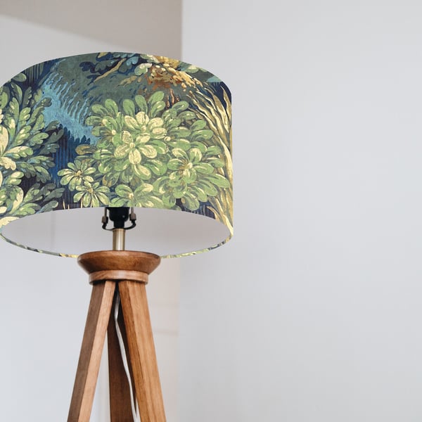 Forbidden forest velvet, drum lampshade ceiling shade with a white lining