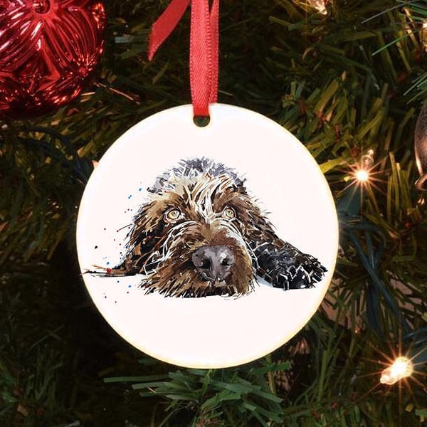 German Wirehaired Pointer Assorted - Ceramic Circle Tree Decoration.GWP Xmas Tre