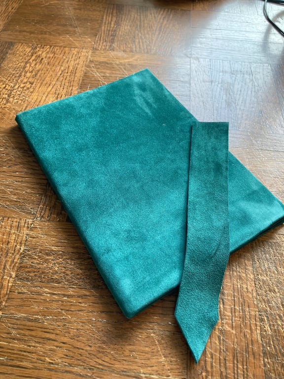 A5: Teal colour soft suede leather bound A5 unlined sketchbook