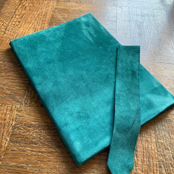 A5: Teal colour soft suede leather bound A5 unlined sketchbook