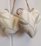 Pair heart shape decorations Laura Ashley green willow leaf  - Image 4