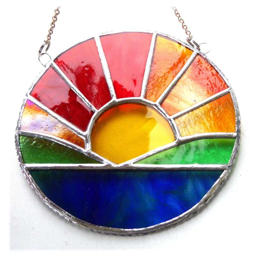 Sunrise Picture Stained Glass Suncatcher Handmade Sea Ring 