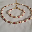 Ruby Blossom Necklace & Bracelet Set – Handcrafted Floral Beaded Jewellery