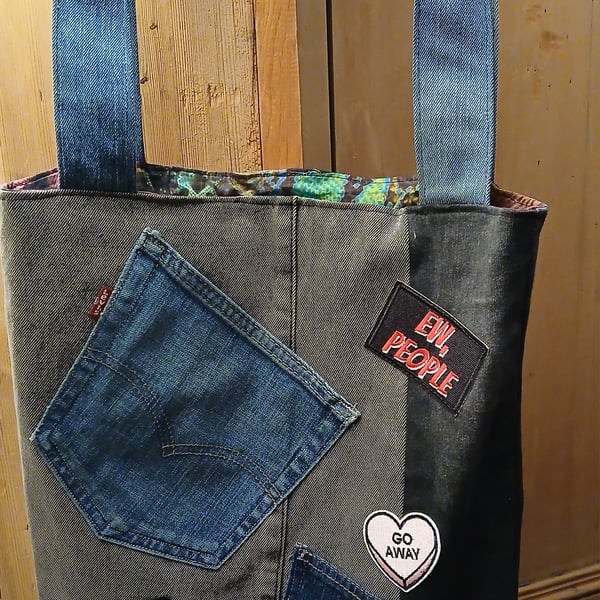 The "Leave Me Alone" Denim Patchwork Tote