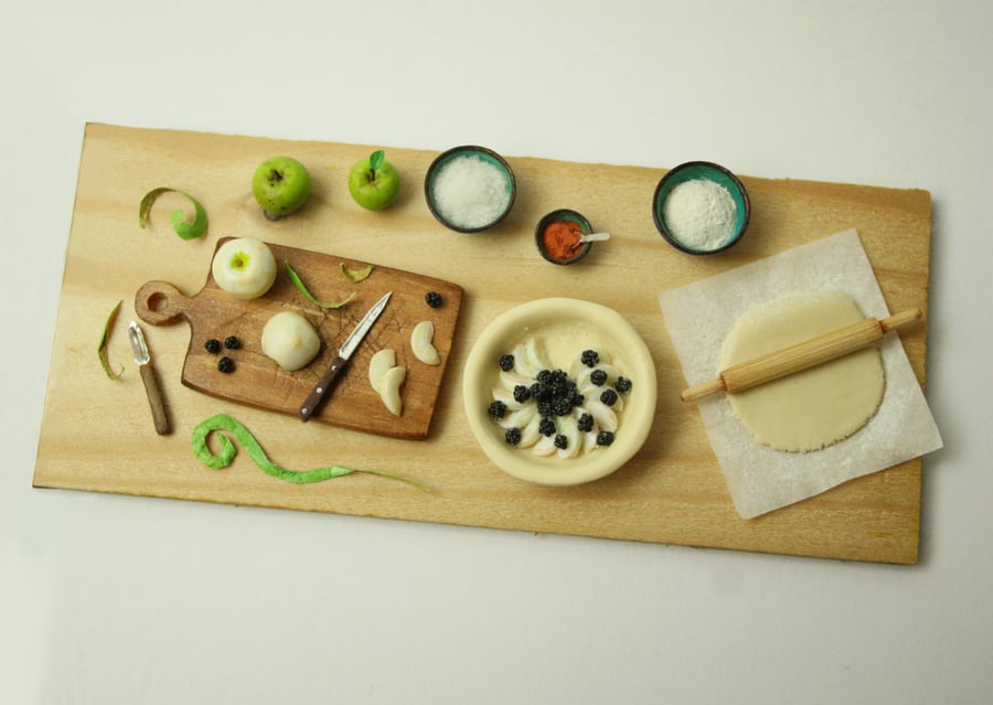 RESERVED FOR REBECCA Miniature Apple and Blackberry Pie making scene