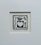 White Heart, Black Mini Linocut, Mounted Original Lino Print, Giuliana Lazzerini
