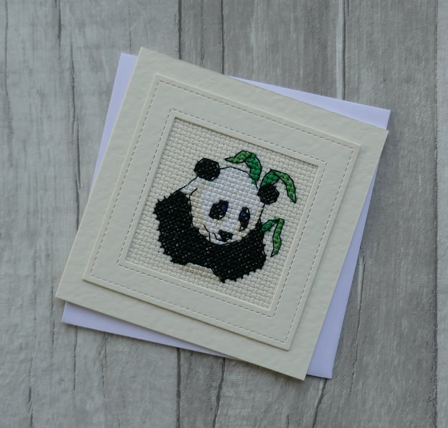 Cross Stitch Panda - Blank Greetings Card