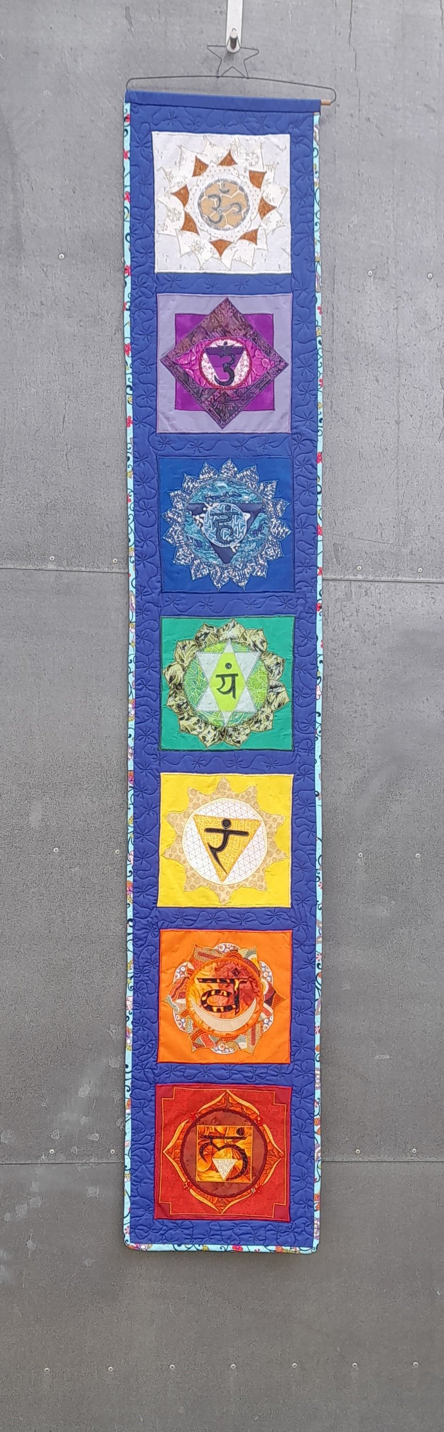 Large Seven Chakra Wall Hanging, Applique, Quilted, Fabric. Meditation, Yoga, 