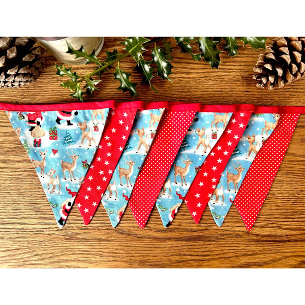 Handmade Santa and Reindeer Christmas Bunting - Handmade Fabric Garland