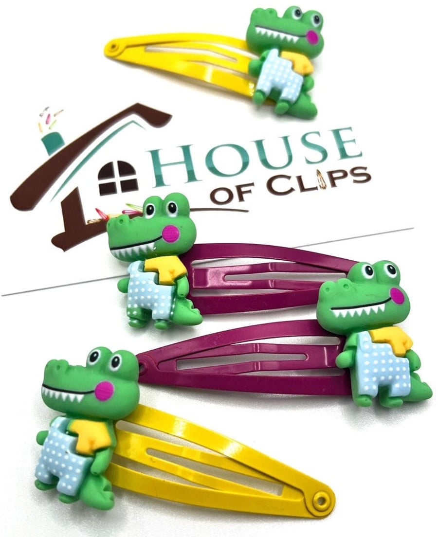 Ali the Gator Hair Clips x2 - Alligator Hair Clips - Crocodile Hair Slides - Hai