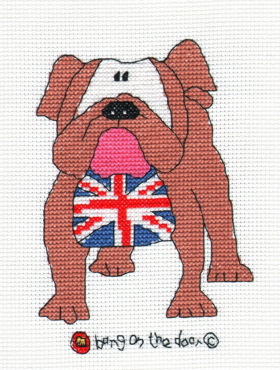Bang on the door - mini British Bulldog cross stitch chart
