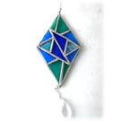 Stained Glass Diamond Suncatcher Handmade Teal Blue Triangles 