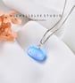 Large Blue Opal Cat 3D Fire Opal Necklace with 925 Sterling Silver Chain