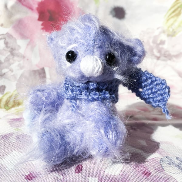 Bronwyn, miniature blue bear, hand sewn collectible bear 