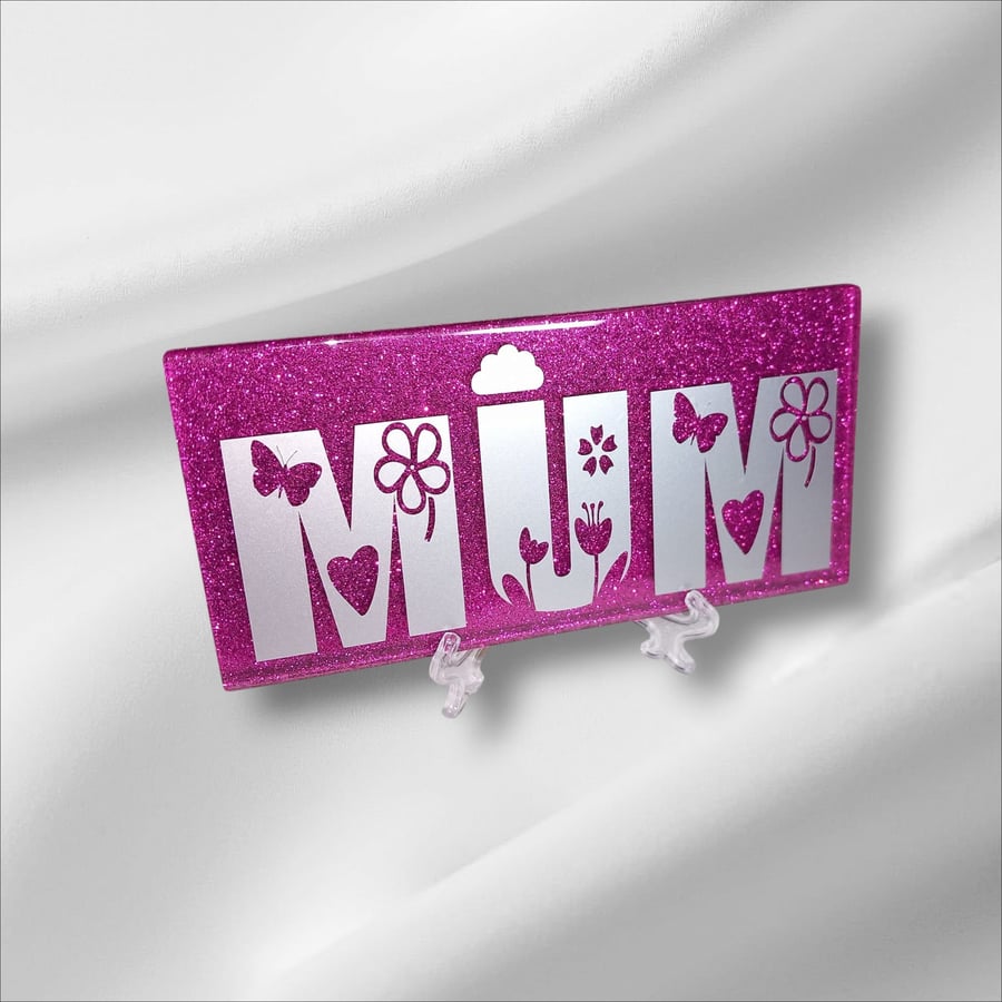 Mother's Day Mum Pink Glitter Tile Decorative Subway Tile Gift For Mum