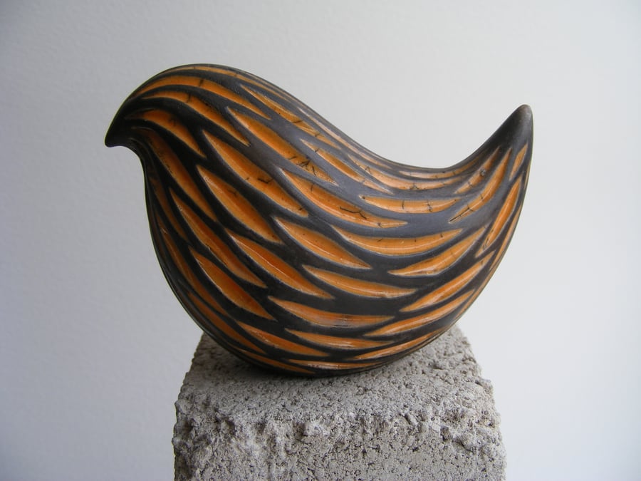Raku glazed bird (E) Orange