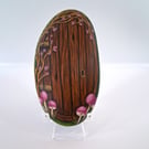 Wooden Fairy Door with Pink Mushrooms Rock Painting
