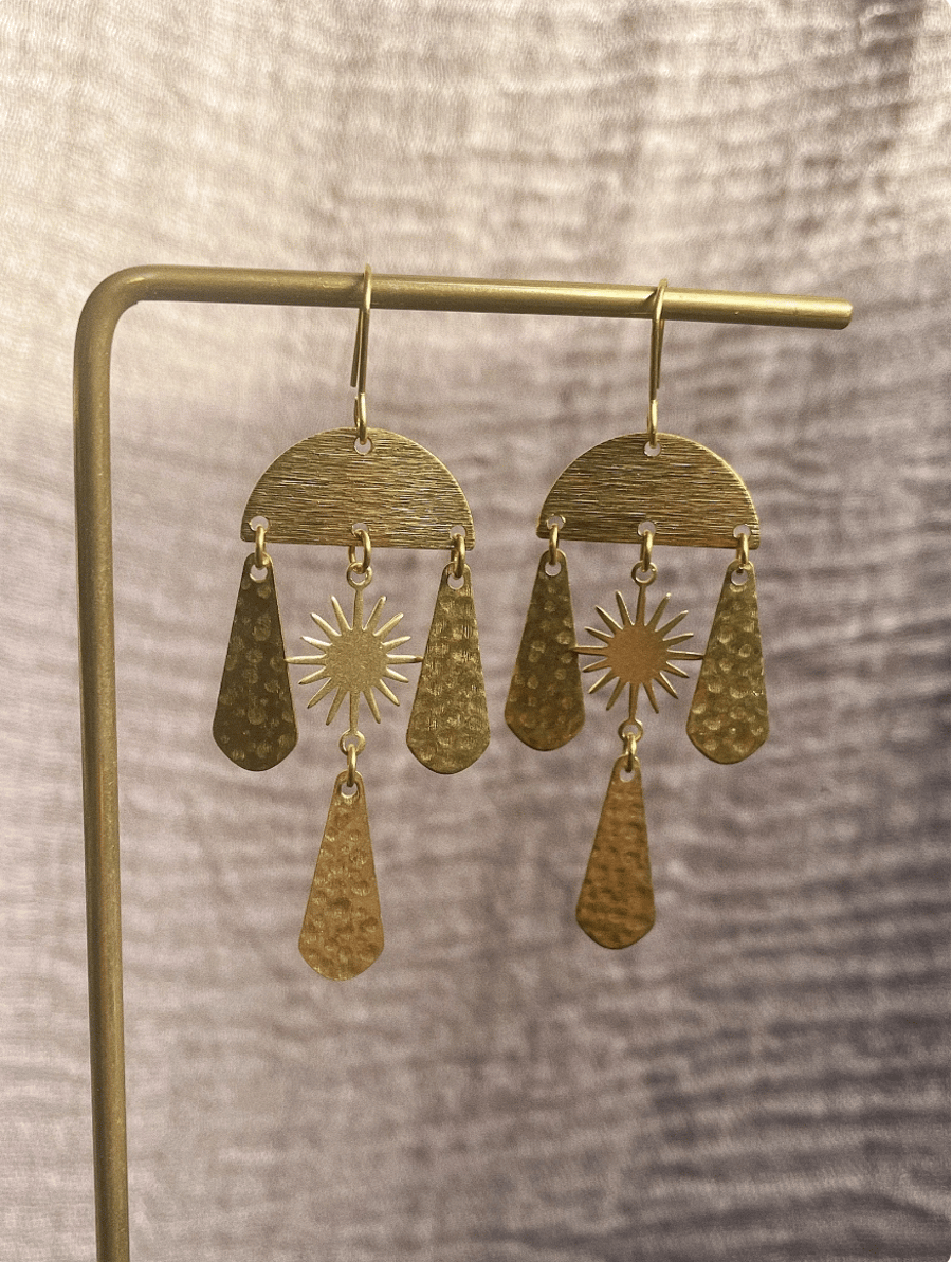 Boho gold brass earrings, big dangle earrings, gift for her