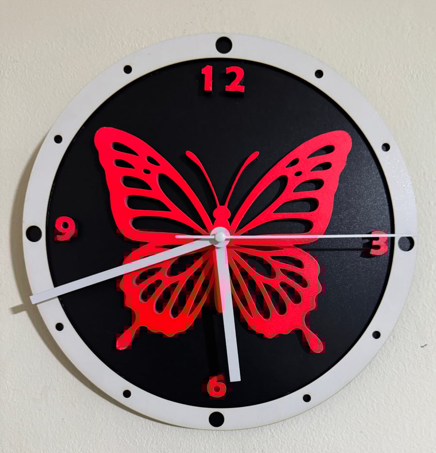 Butterfly Red wall clock - FREE UK SHIPPING