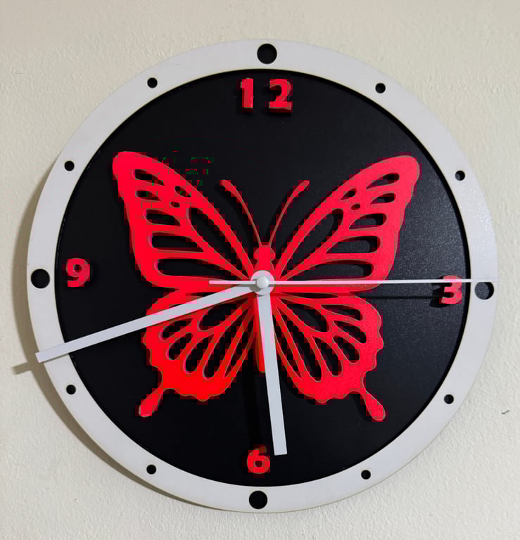 Butterfly Red wall clock