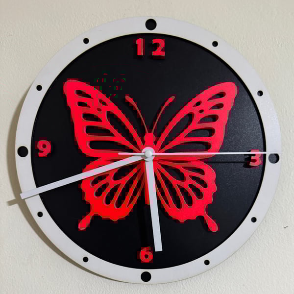 Butterfly Red wall clock
