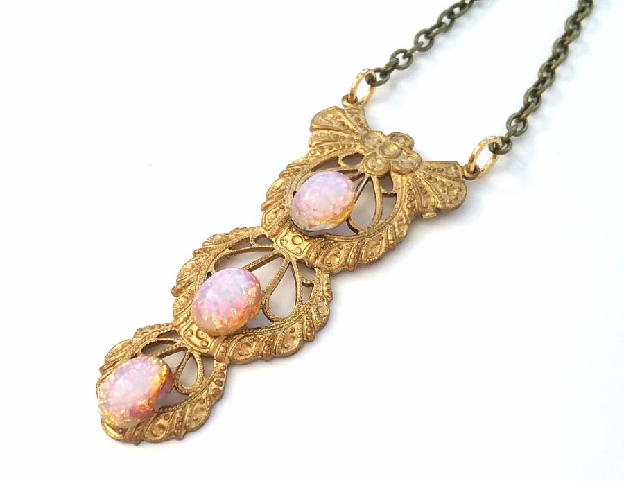 Art Nouveau Glass Opal Necklace.....