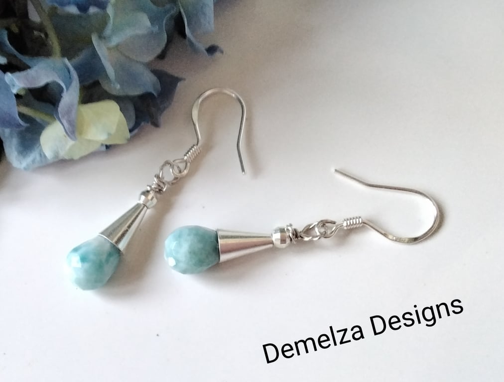 Designer Larimar Coned  Earrings  Sterling Silver ONE OFF PAIR