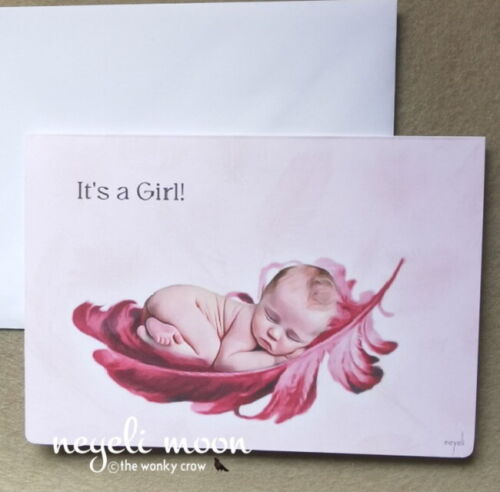 Baby Girl original artwork blank inside greetings card designed by neyeli