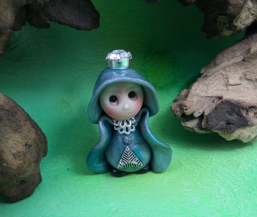 Princess 'Octo' Tiny Royal Gnome with Crown Jewels OOAK Sculpt by Ann Galvin