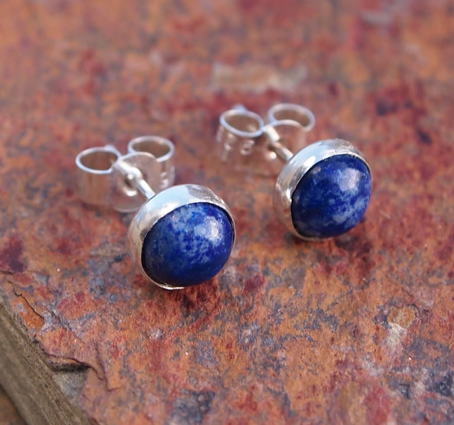 7mm Blue sodalite stud earrings.