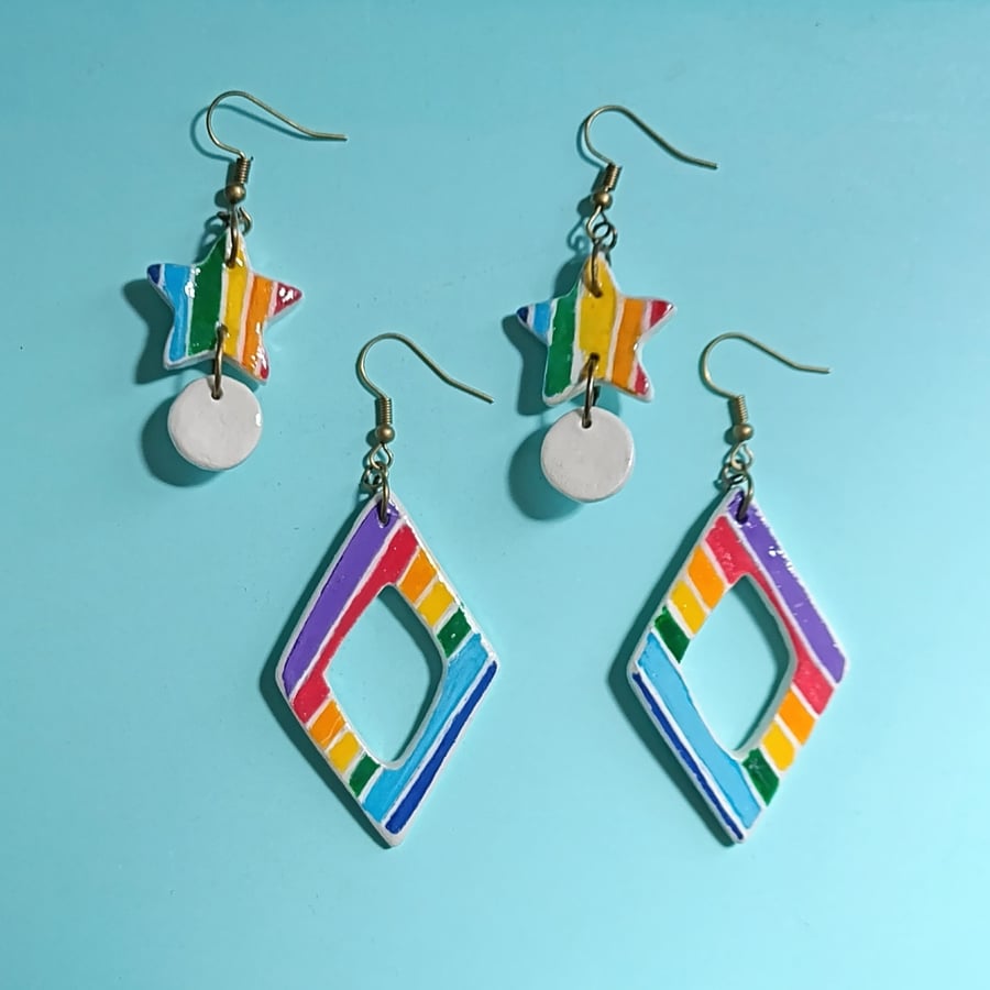 Hand-painted rainbow earrings 