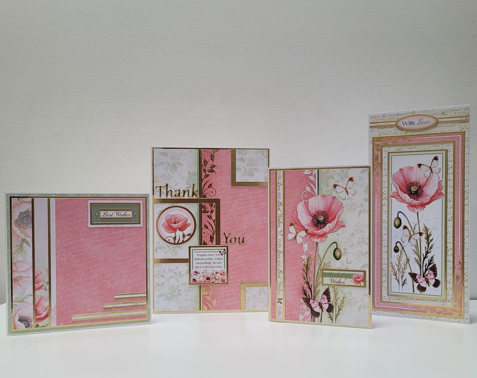 Floral Greeting Card Set - 4 All Occasion Cards - Birthday, Thanks, Best Wishes