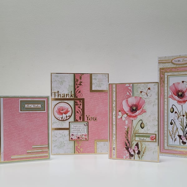 Floral Greeting Card Set - 4 All Occasion Cards - Birthday, Thanks, Best Wishes