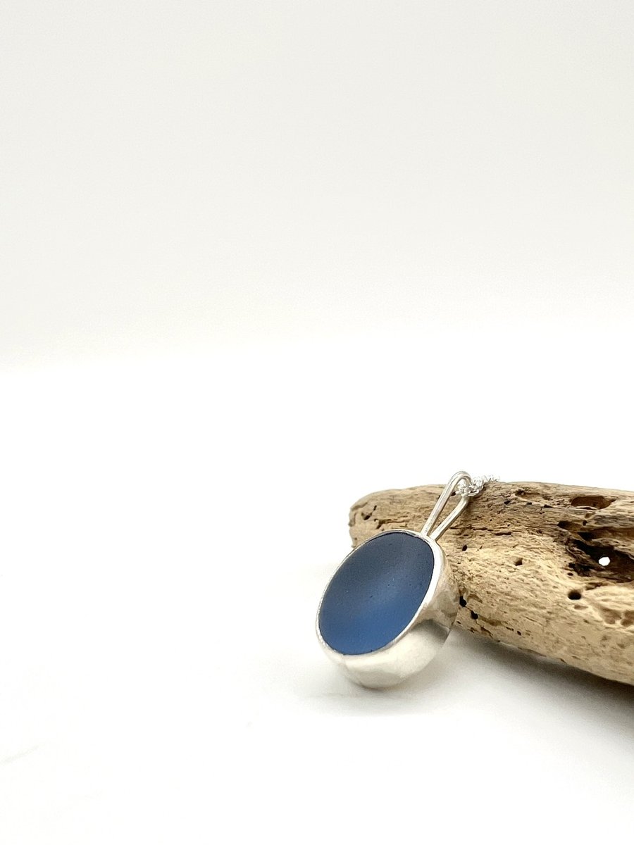 Beautiful Cornflower Blue Sea Glass Necklace 
