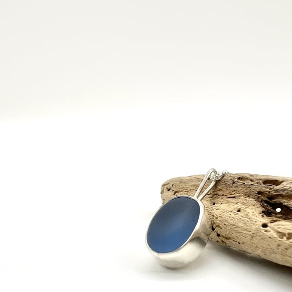 Beautiful Cornflower Blue Sea Glass Necklace 