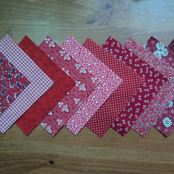 20 x 4" red patchwork squares