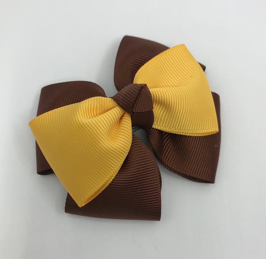 Brown and Yellow Gold Top Knot Bow on Clip