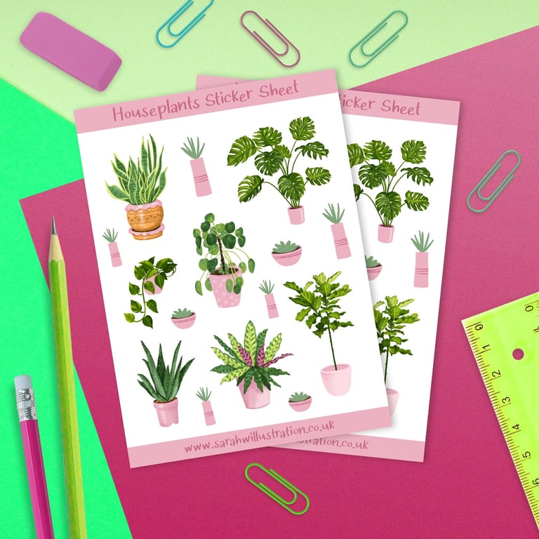 House Plant Stickers Sheet - Plant Glossy Vinyl Stickers 