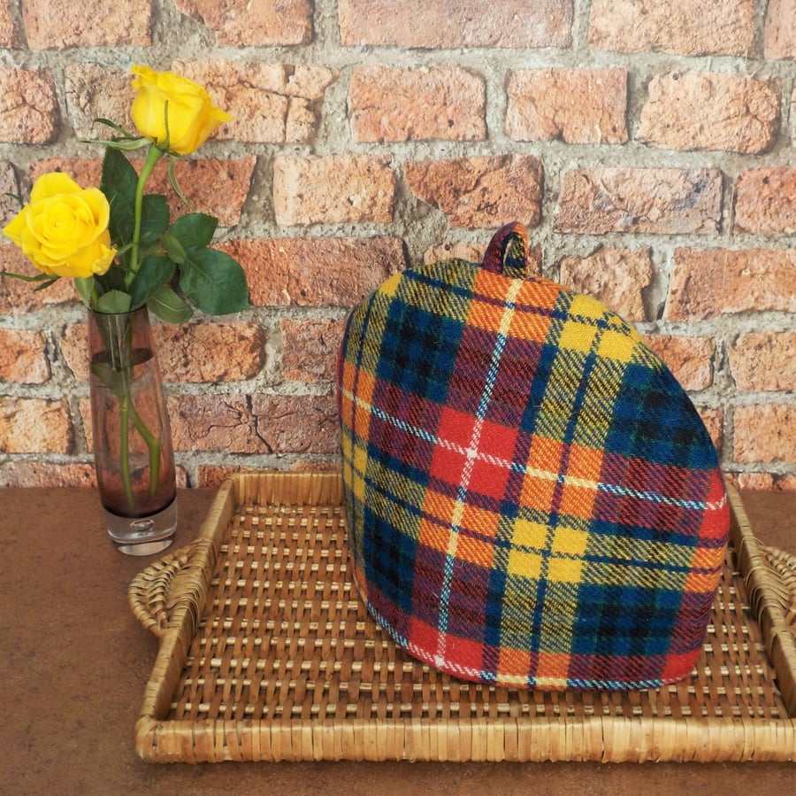 Harris Tweed tea cosy bright tartan fabric teapot cover