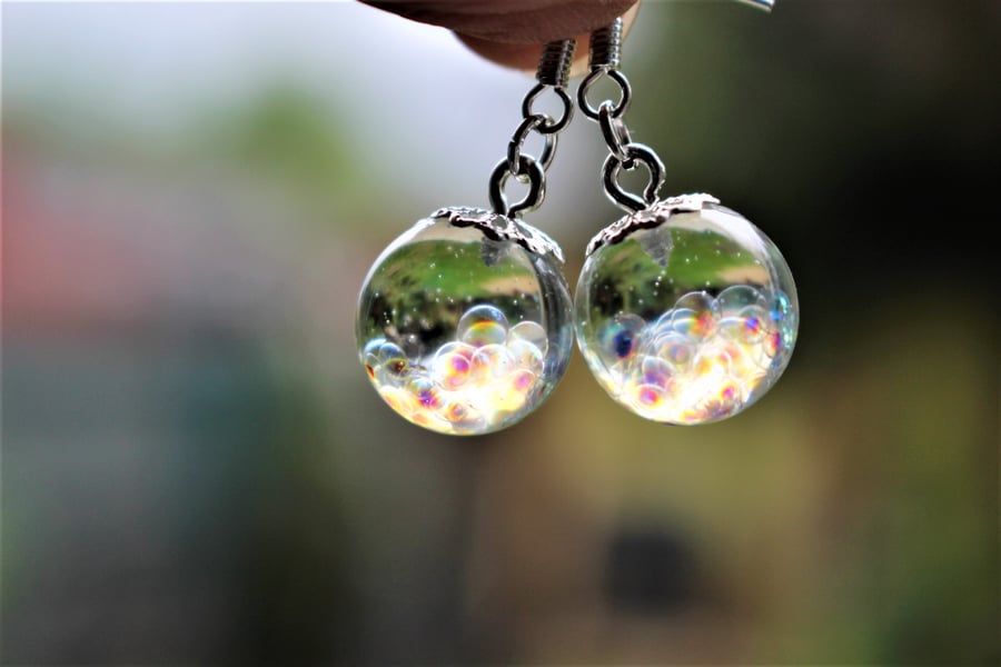Fairy Bubble Resin Earrings, Fairy Earrings, Bubble Sphere Earrings