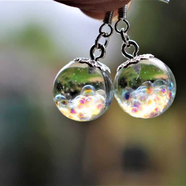 Fairy Bubble Resin Earrings, Fairy Earrings, Bubble Sphere Earrings