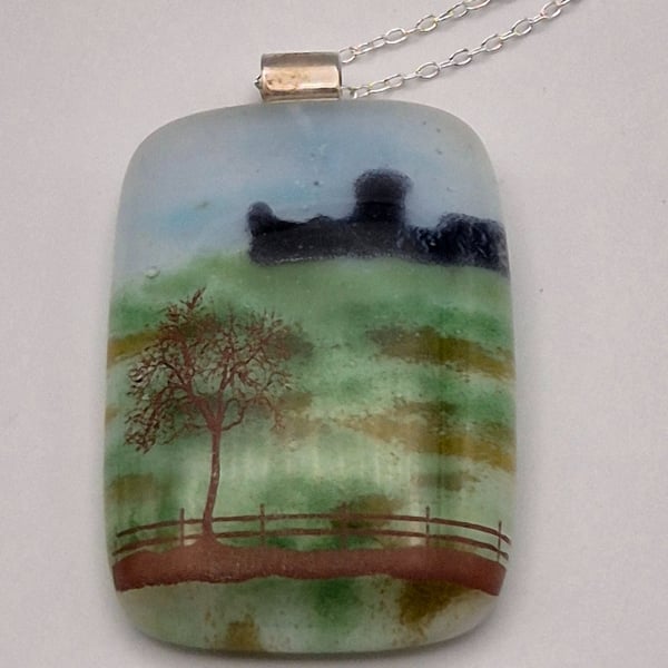 Durham Cathedral, Fused Glass Pendant with Sterling Silver Findings